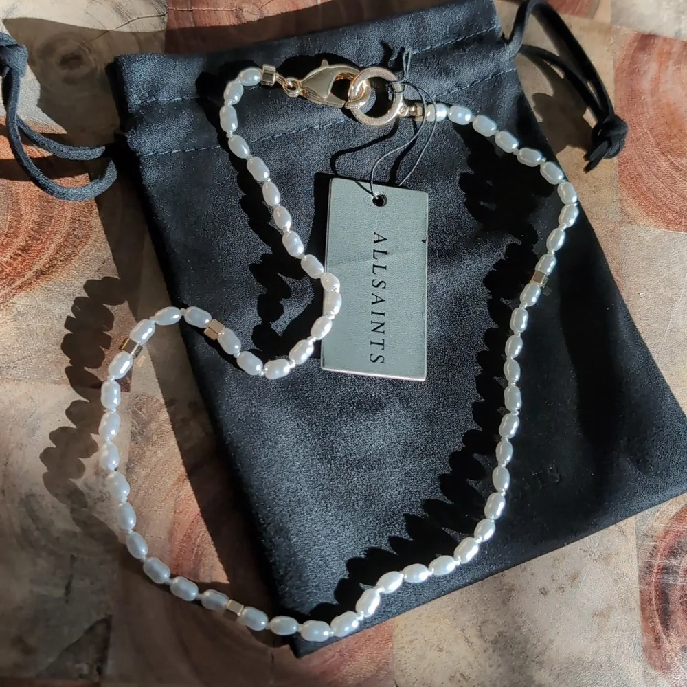 All Saints 8–8.5mm Freshwater Pearl Collar Necklace + Logo Dust Bag Nwt ❤️ - Picture 4 of 7